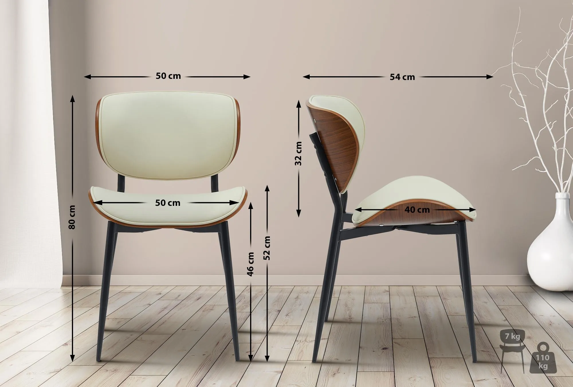 Stuhl Enid 50x54x80 cm walnuss/creme