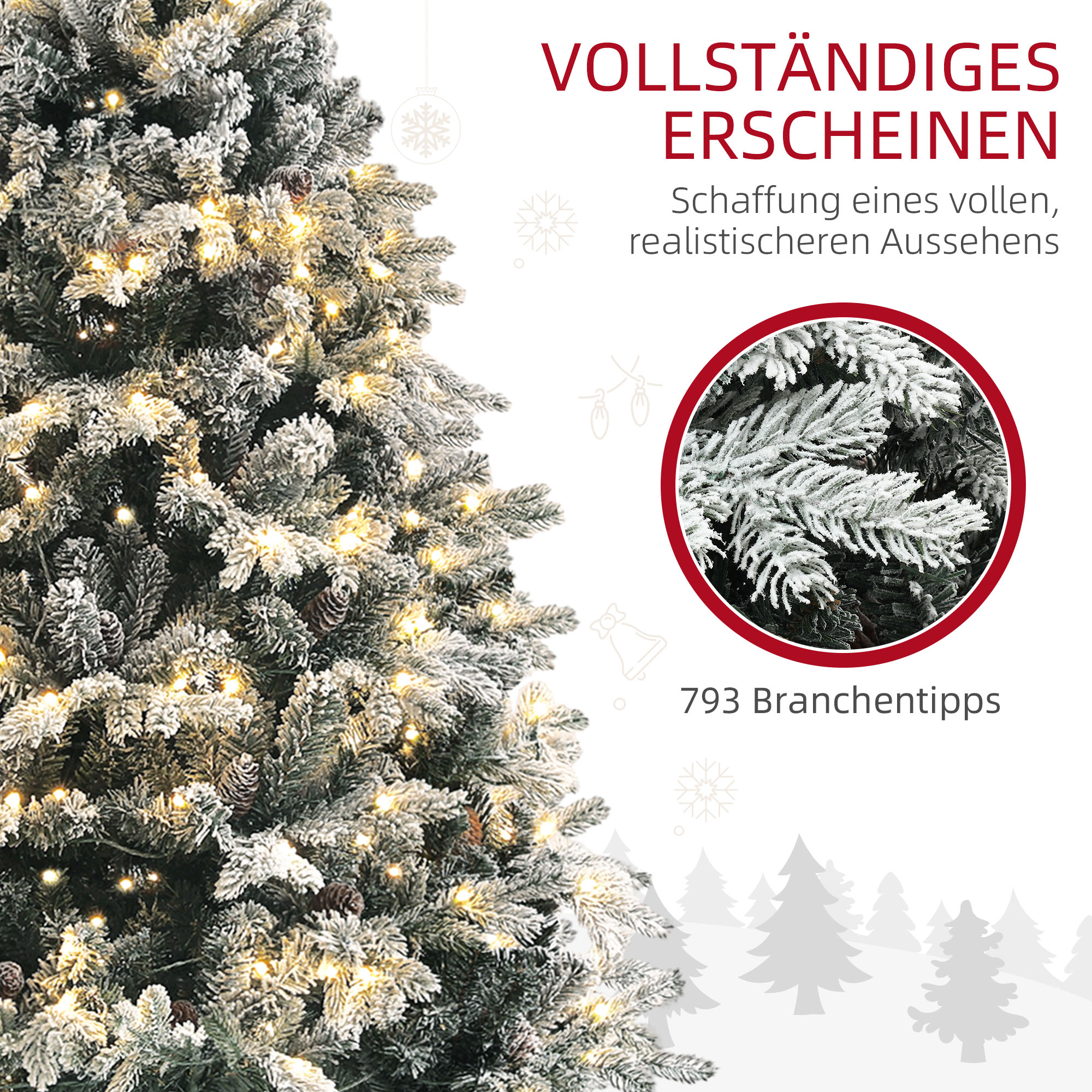 Künstlicher Weihnachtsbaum 180 cm mit LED-Lichter, beschneit, Grün