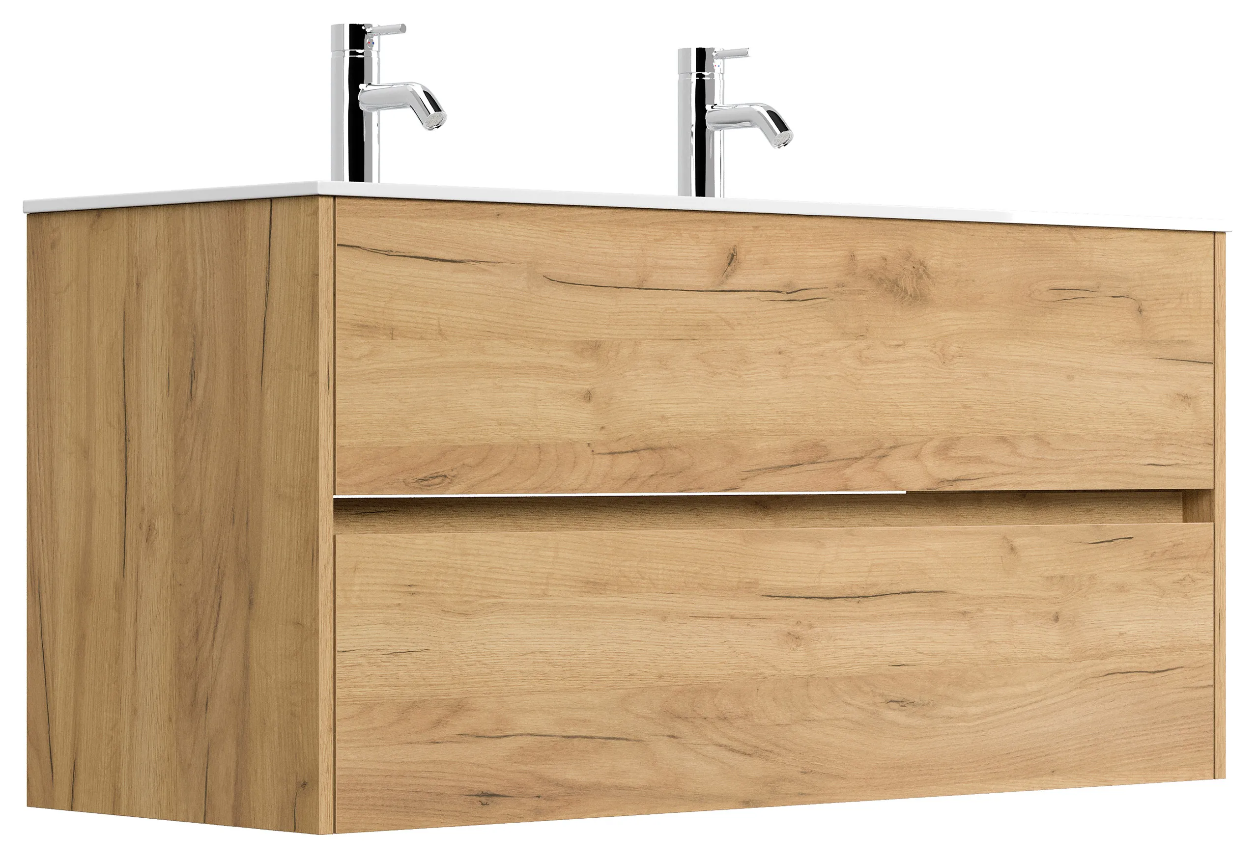 Badmöbel Limes & Doppel-Waschtisch 120 cm 2 Greifraum SoftClose Auszüge eiche