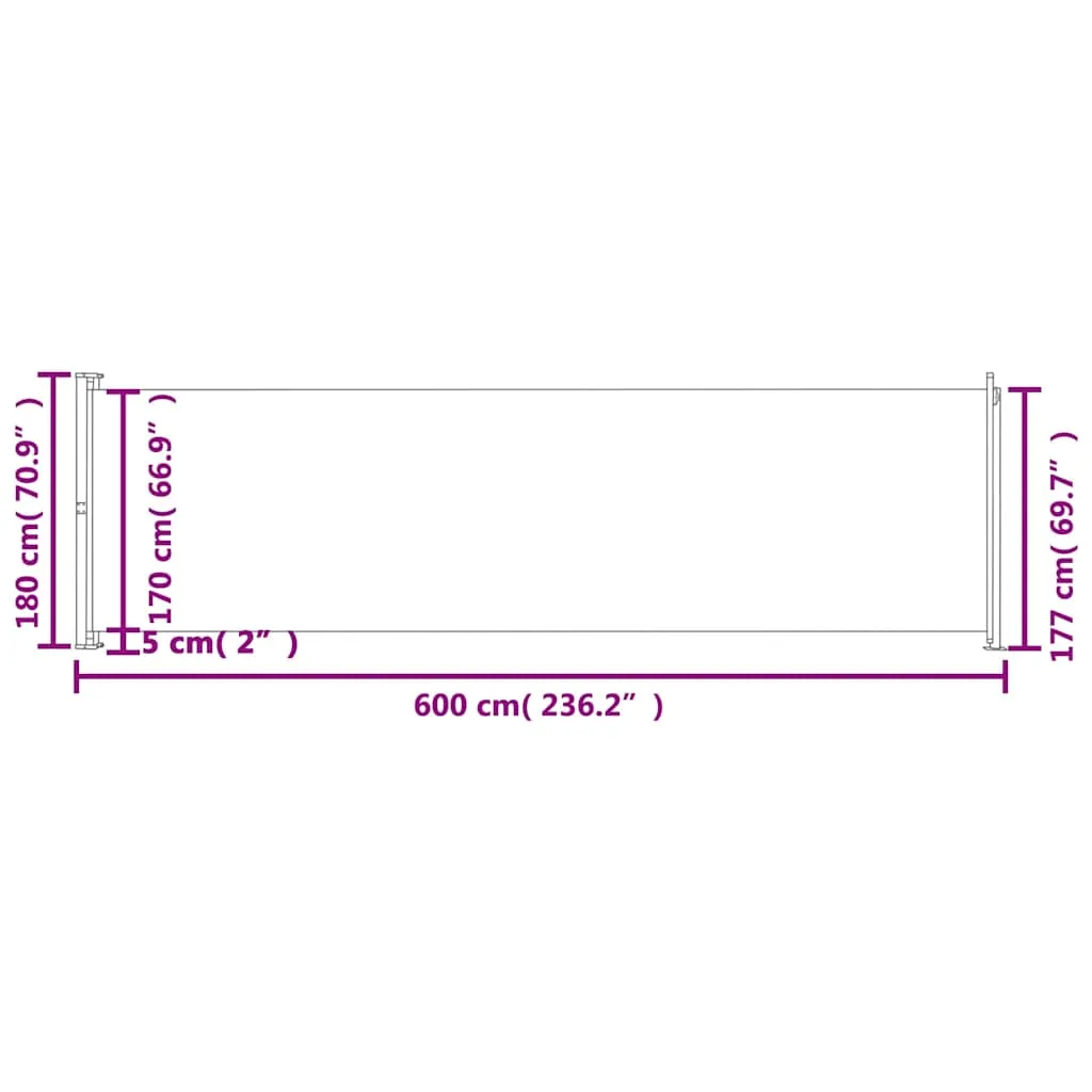 Seitenmarkise Grau 180 x (0-600) cm mit UV-beständigem Polyester
