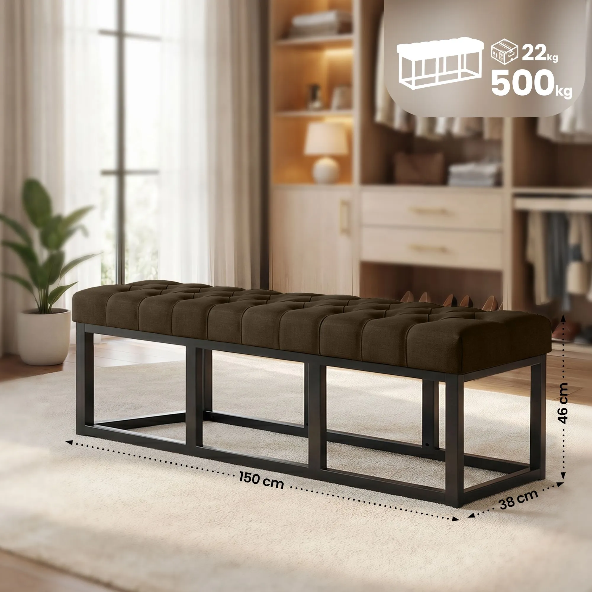 Sitzbank Amun 150x38x46 cm Braun