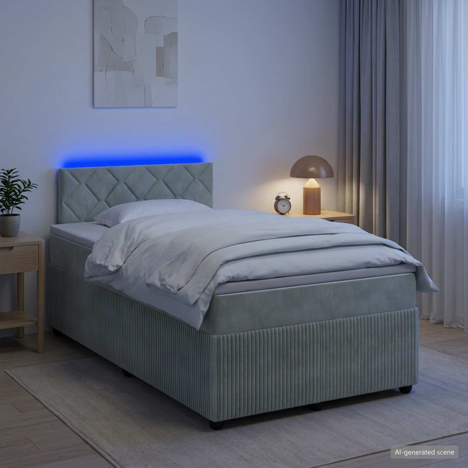 Boxspringbett mit Matratze, Samt, LED-Beleuchtung, 120x190 cm, Grau