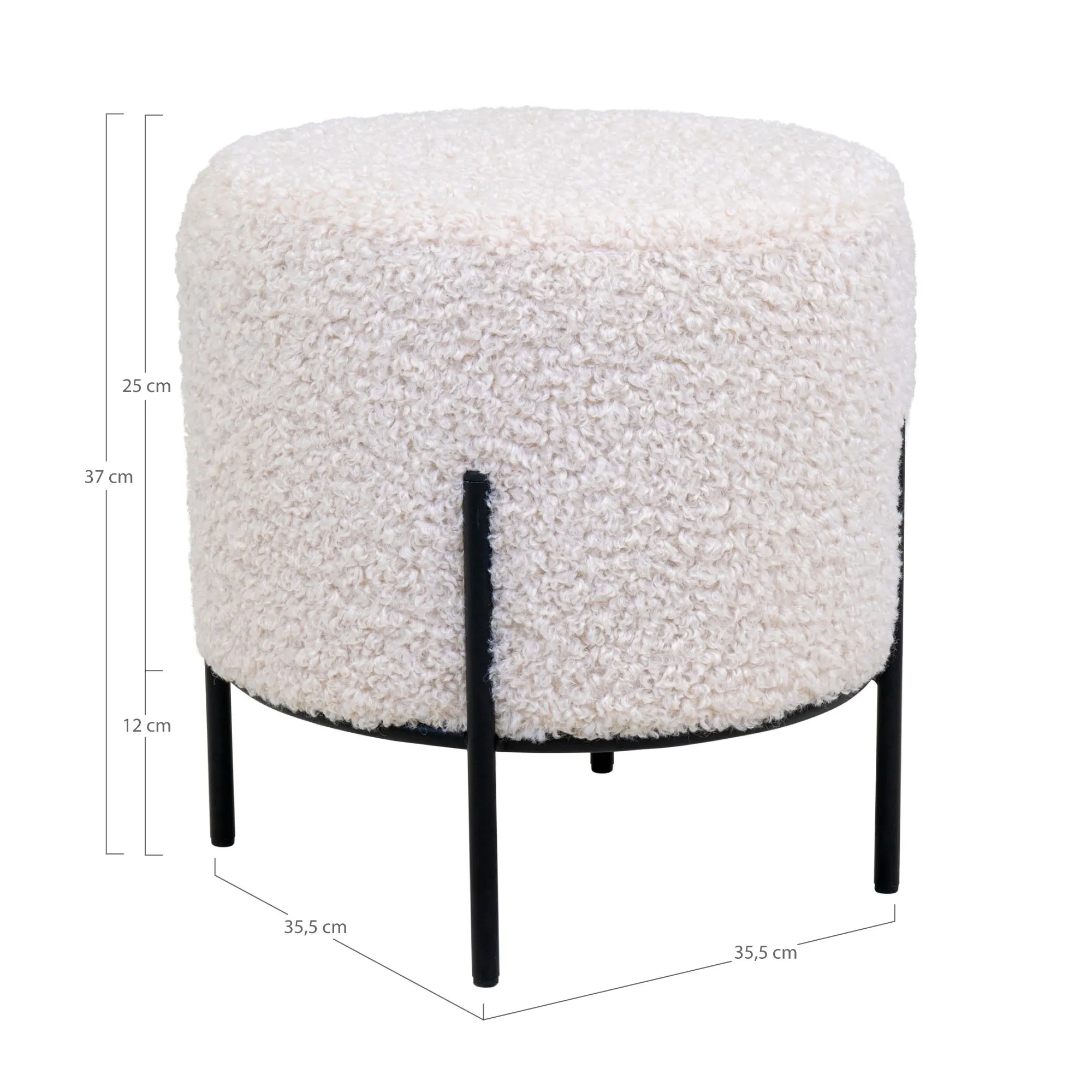 tinkaro Pouf Alford 100% Polyester, Kiefernholz, Stahl Weiß