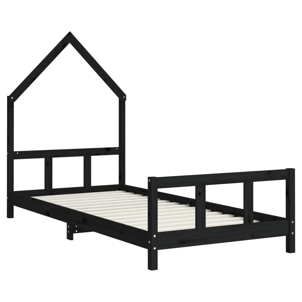 Kinderbett in Schwarz, 195,5 x 95,5 x 136 cm aus massivem Kiefernholz