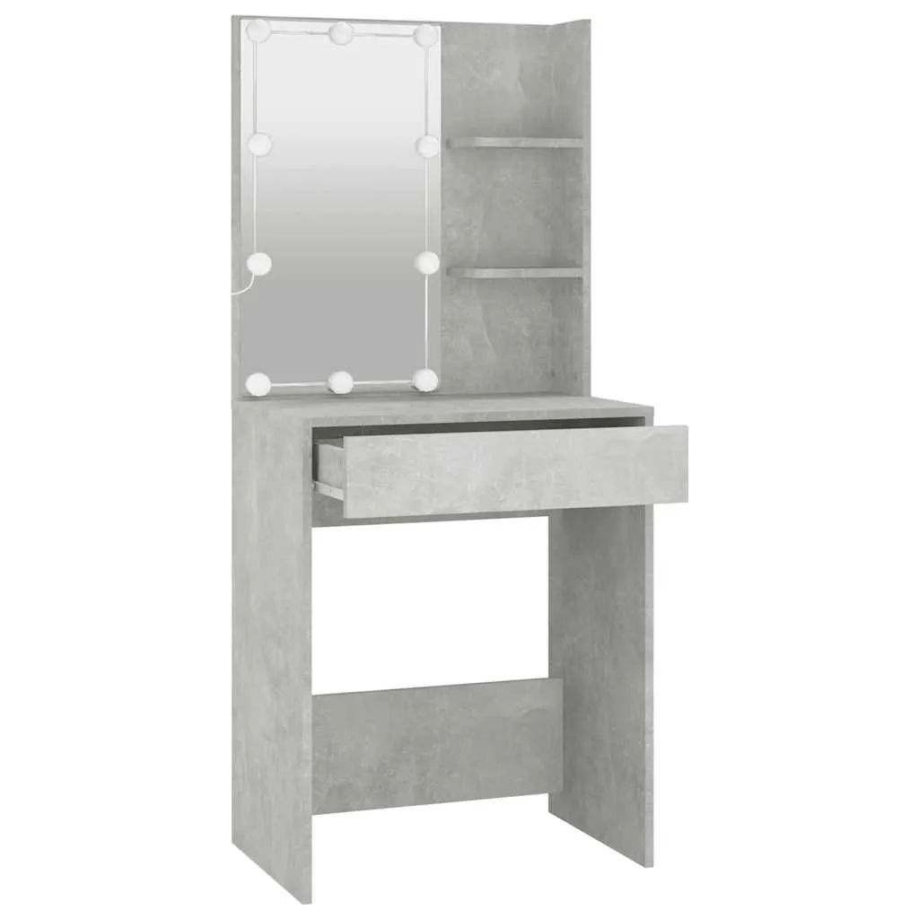 Schminktisch Betongrau 60 x 40 x 140 cm mit LED-Leuchten