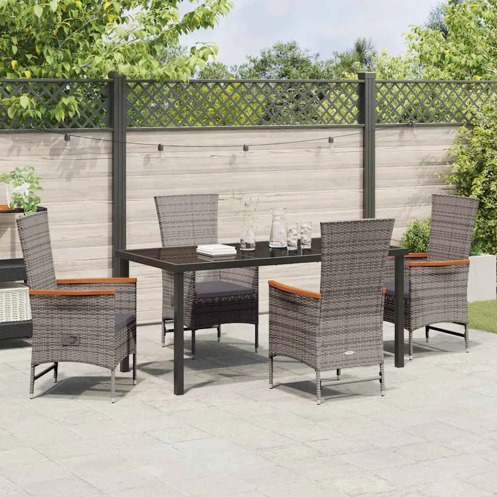 Garten-Dinette-Set 4 Sitzplätze Grau mit Echtholz Armlehnen und Pulverbeschichtung