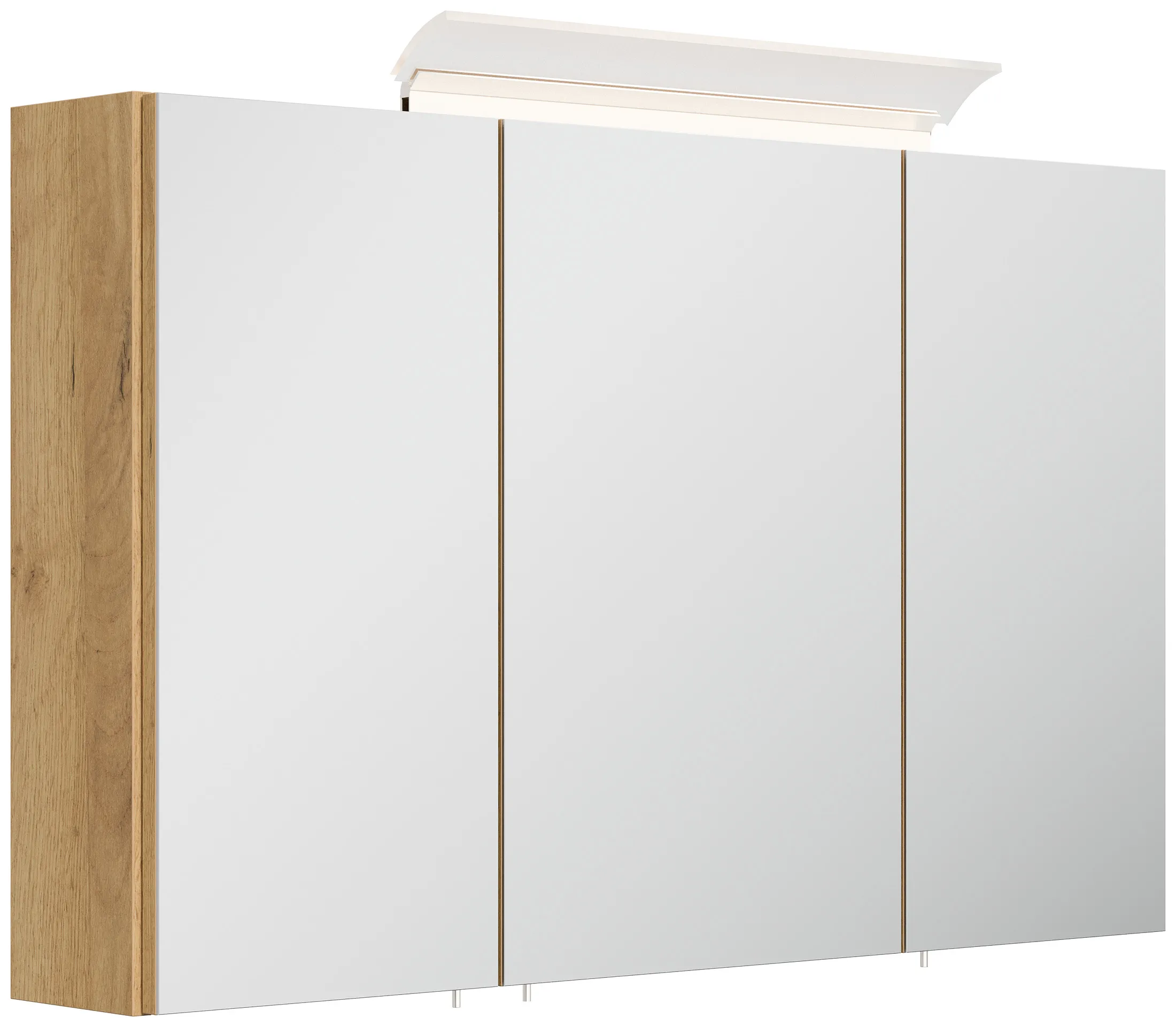 Spiegelschrank 100cm inkl. Design LED-Lampe und Glasböden eiche gold