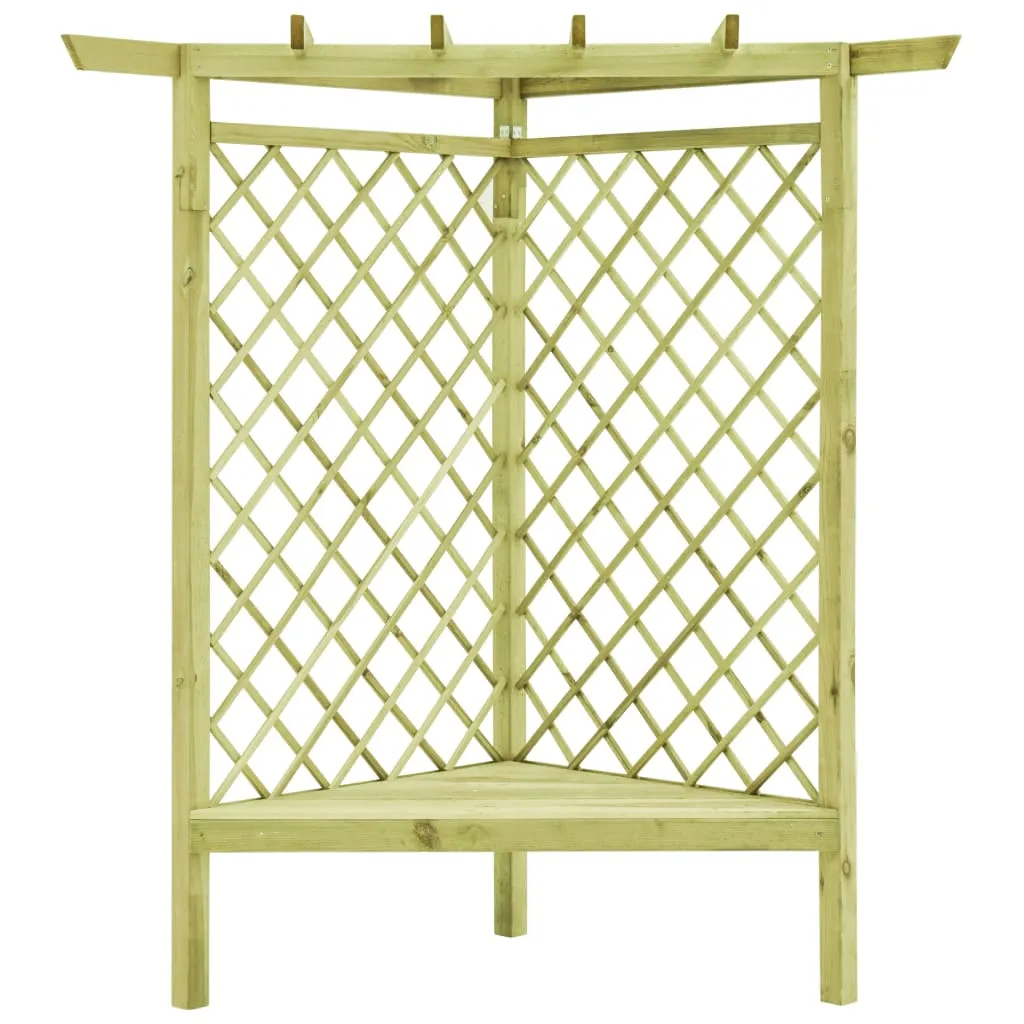 Eck-Gartenpergola mit Sitzbank 130x130x197 cm Grün aus imprägniertem Massivholz