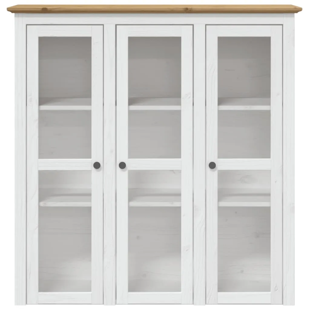 Vitrinenschrank mit Glastüren BODO Weiß und Braun Kiefernholz