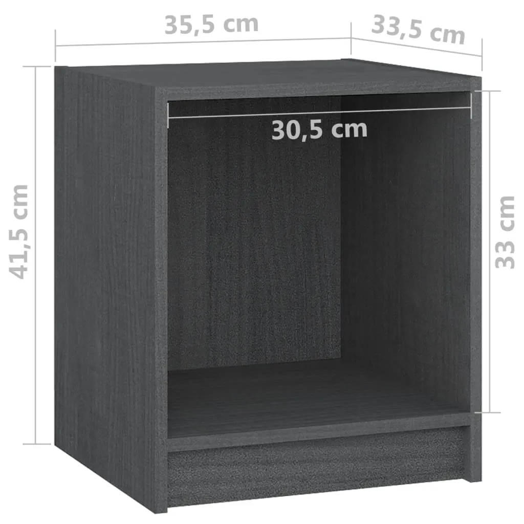 Nachttische 2 Stk. Grau 35,5x33,5x41,5 cm Massivholz Kiefer