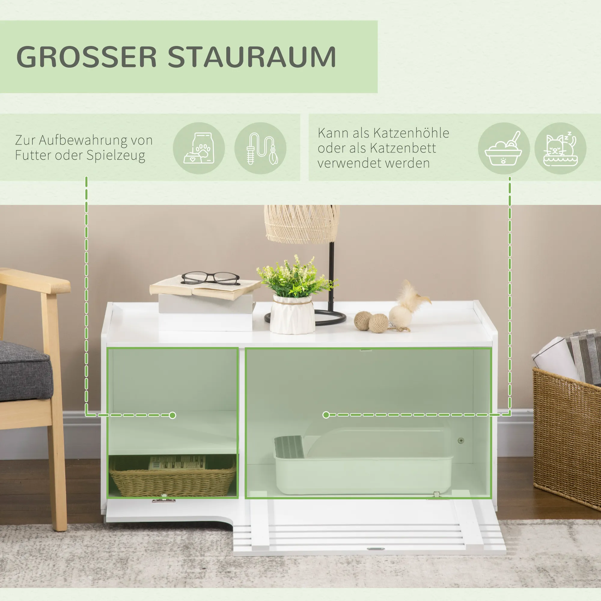 Katzentoilette Beistelltisch 90B x 48T x 43,5H cm Weiß