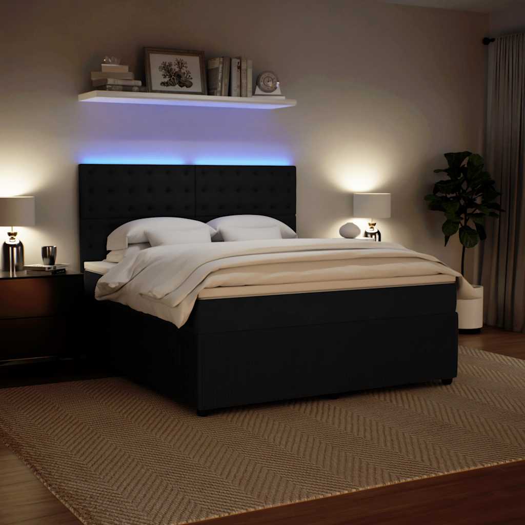 Boxspringbett Samt mit LED-Beleuchtung 180x200 cm Schwarz