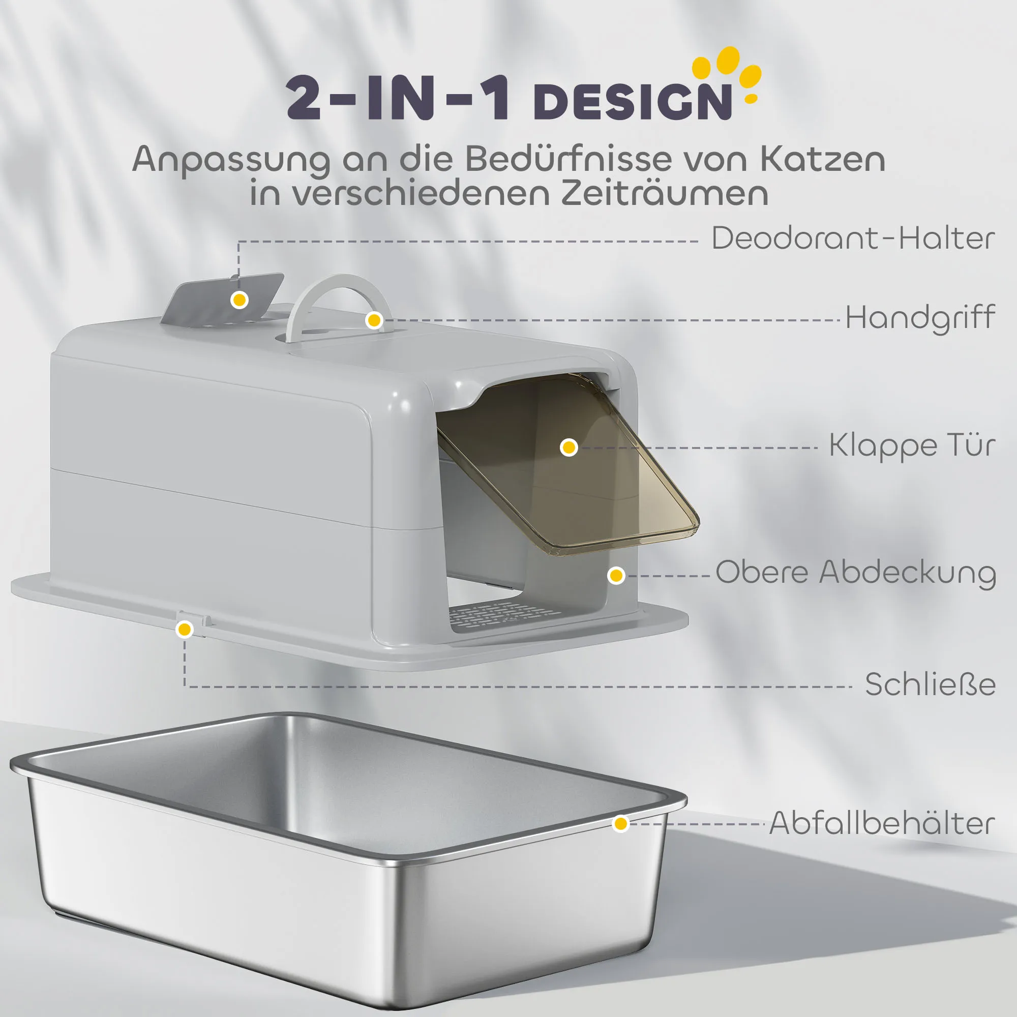 Katzentoilette Edelstahl 40,5B x 60,5T x 41,5H cm Grau+Silber