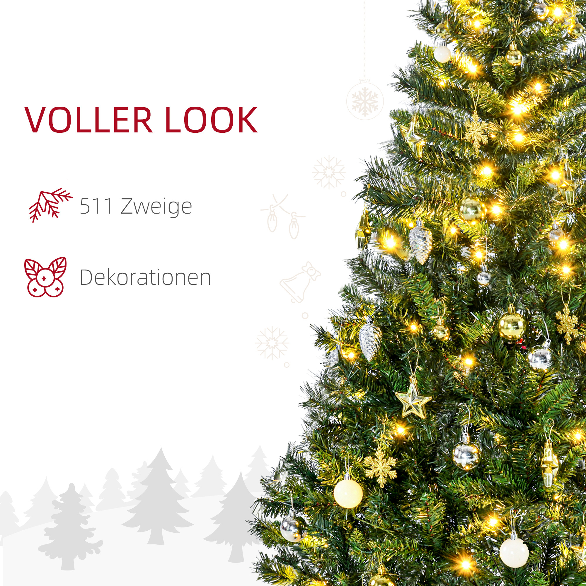 Künstlicher Weihnachtsbaum mit LED-Lichterkette, 150 cm, Grün