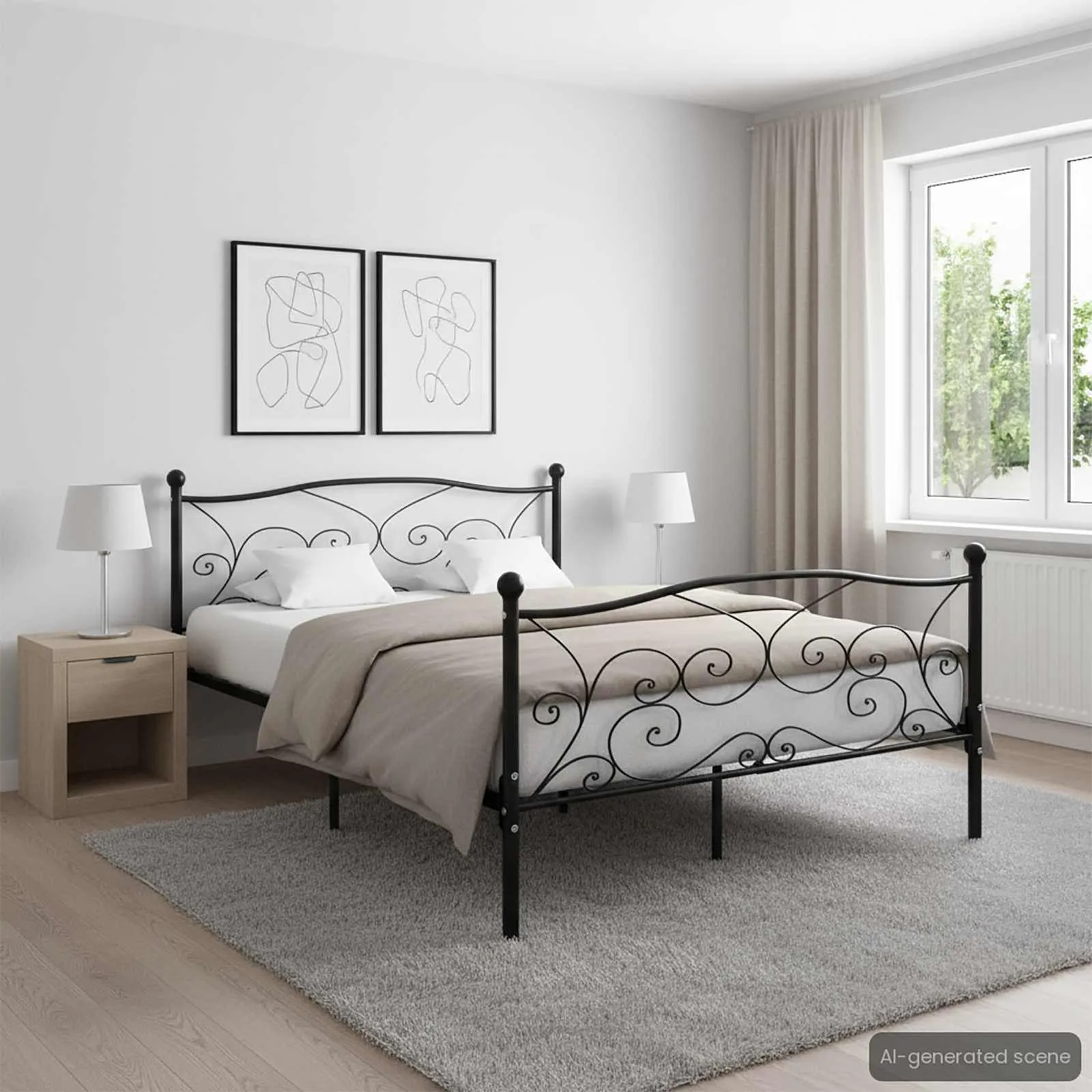 Metallbettgestell Schwarz 211x169x105 cm mit Lattenrost