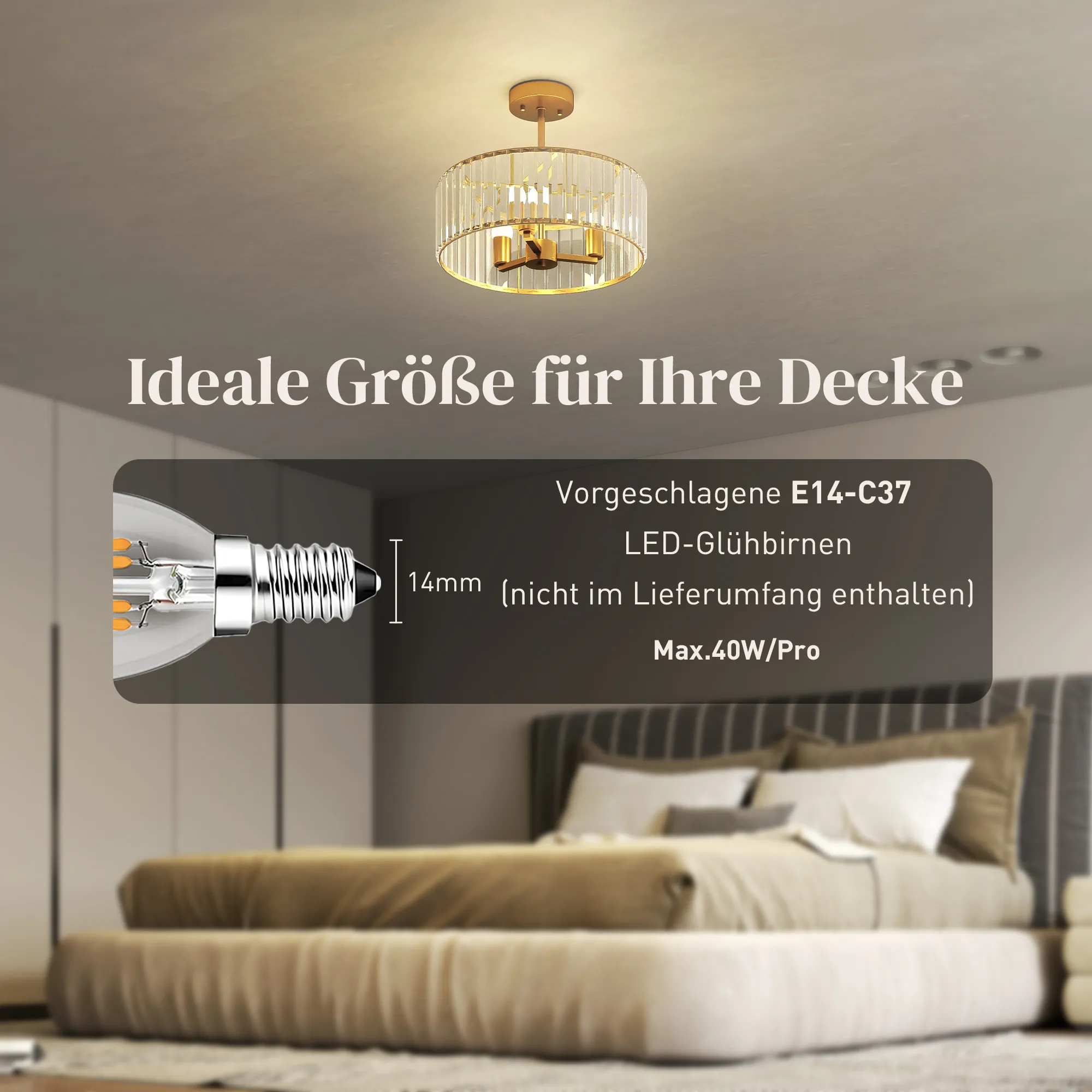 Kronleuchter-Deckenlicht Ø39 x 32H cm in Goldton