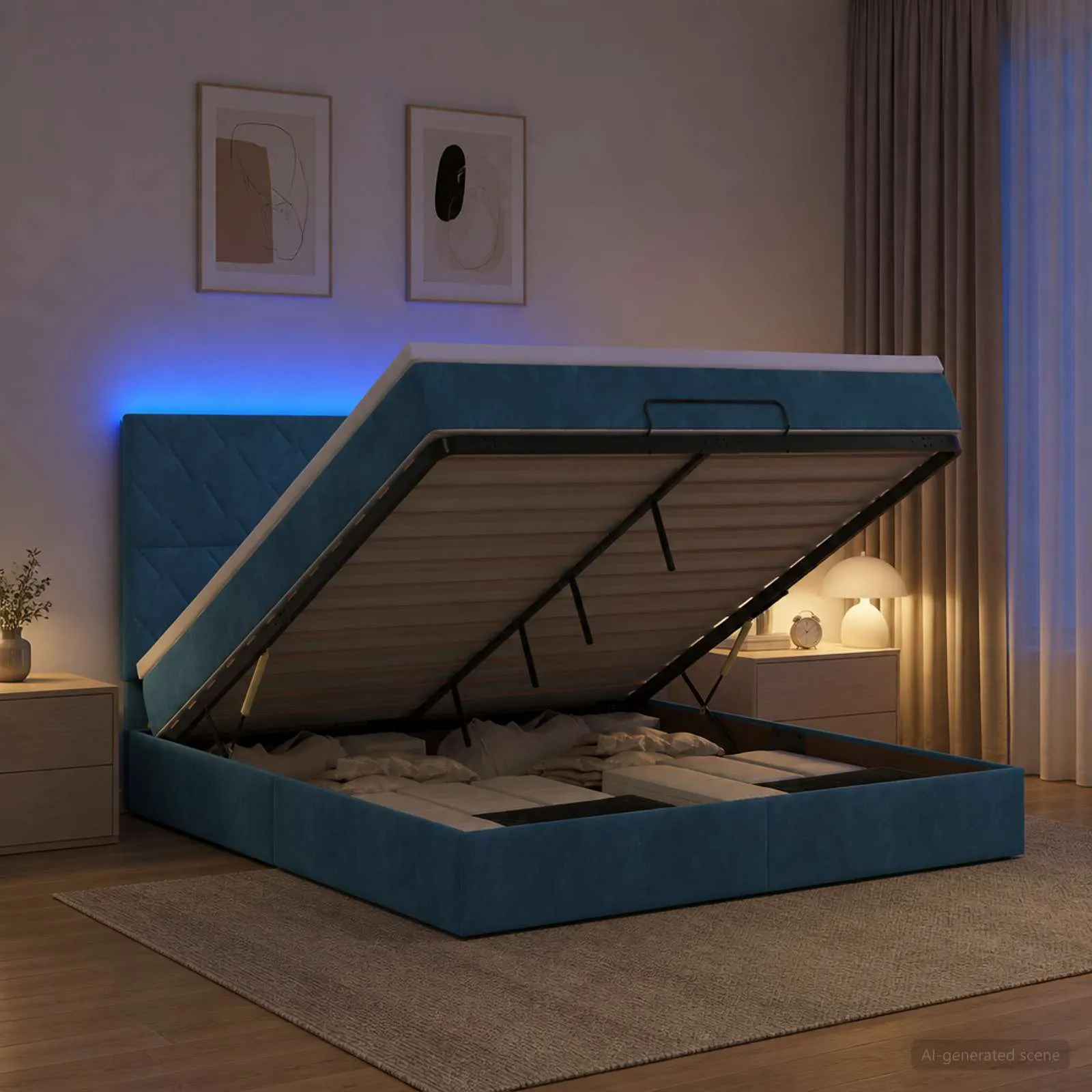 Ottoman-Bett mit Matratze 203x180x88 cm Dunkelblau