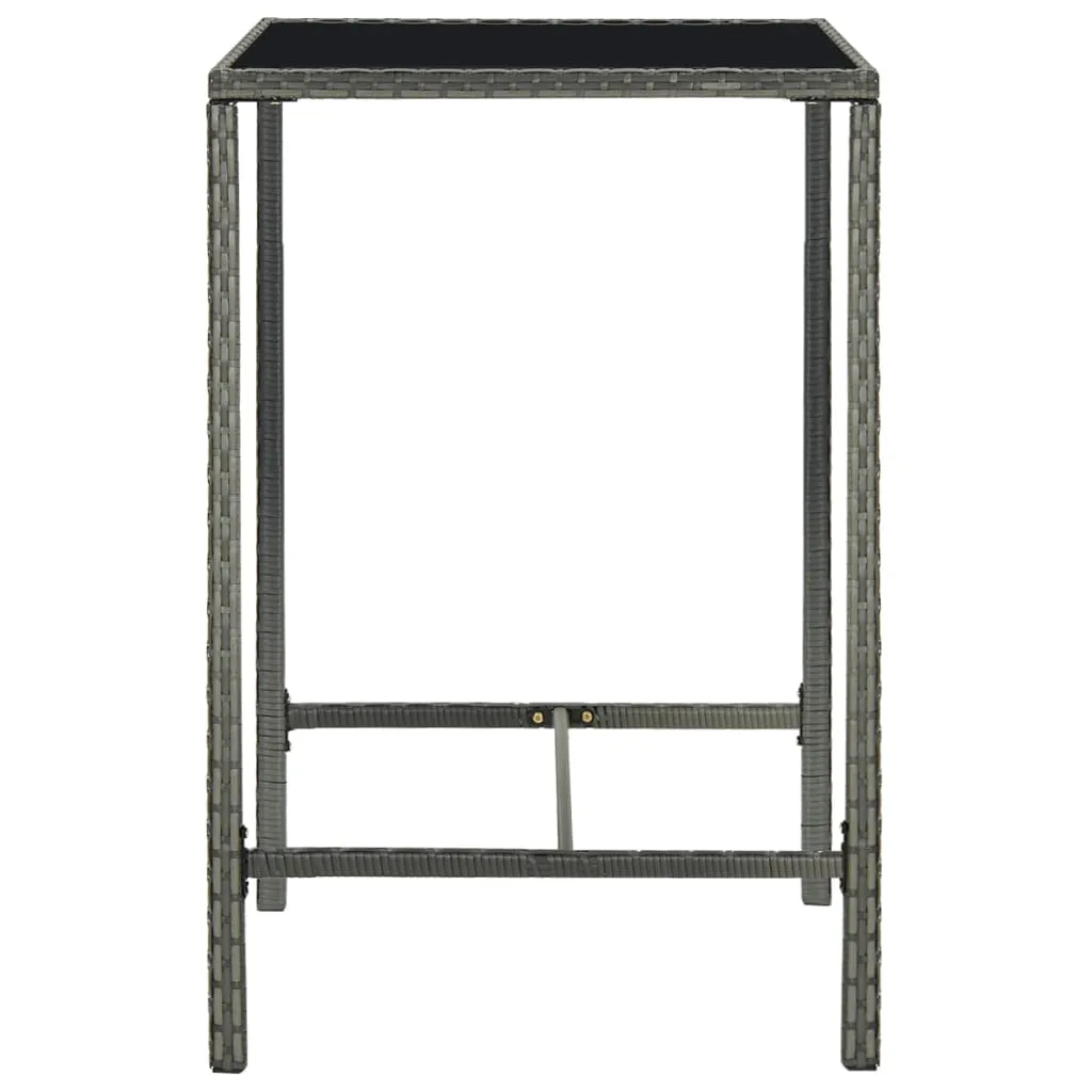 Garten-Bartisch Grau 70x70x110 cm Poly Rattan und Glas