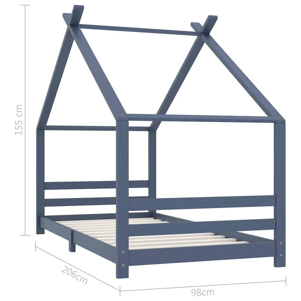 Kinderbett Bettrahmen Baumhausstil 206x98x155 cm Grau Massivholz