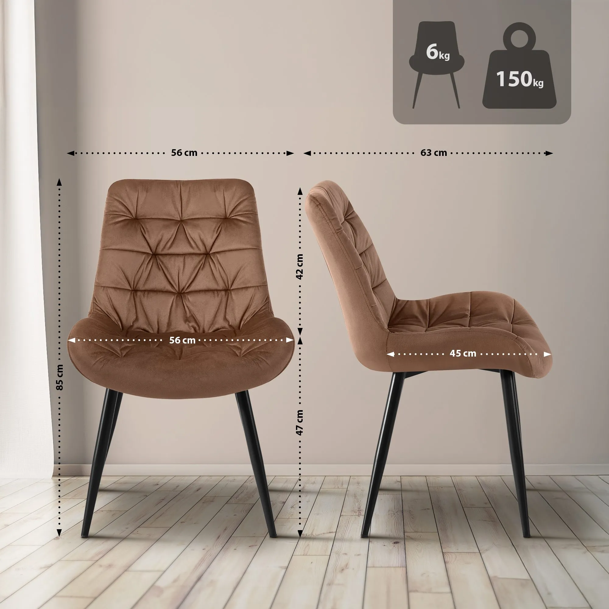 Esszimmerstuhl Rossford 63x56x85 cm Braun