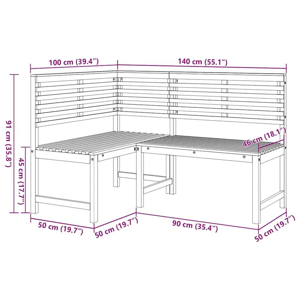 Eckbank aus Echtholz 140 x 100 x 91 cm in Naturfarbe