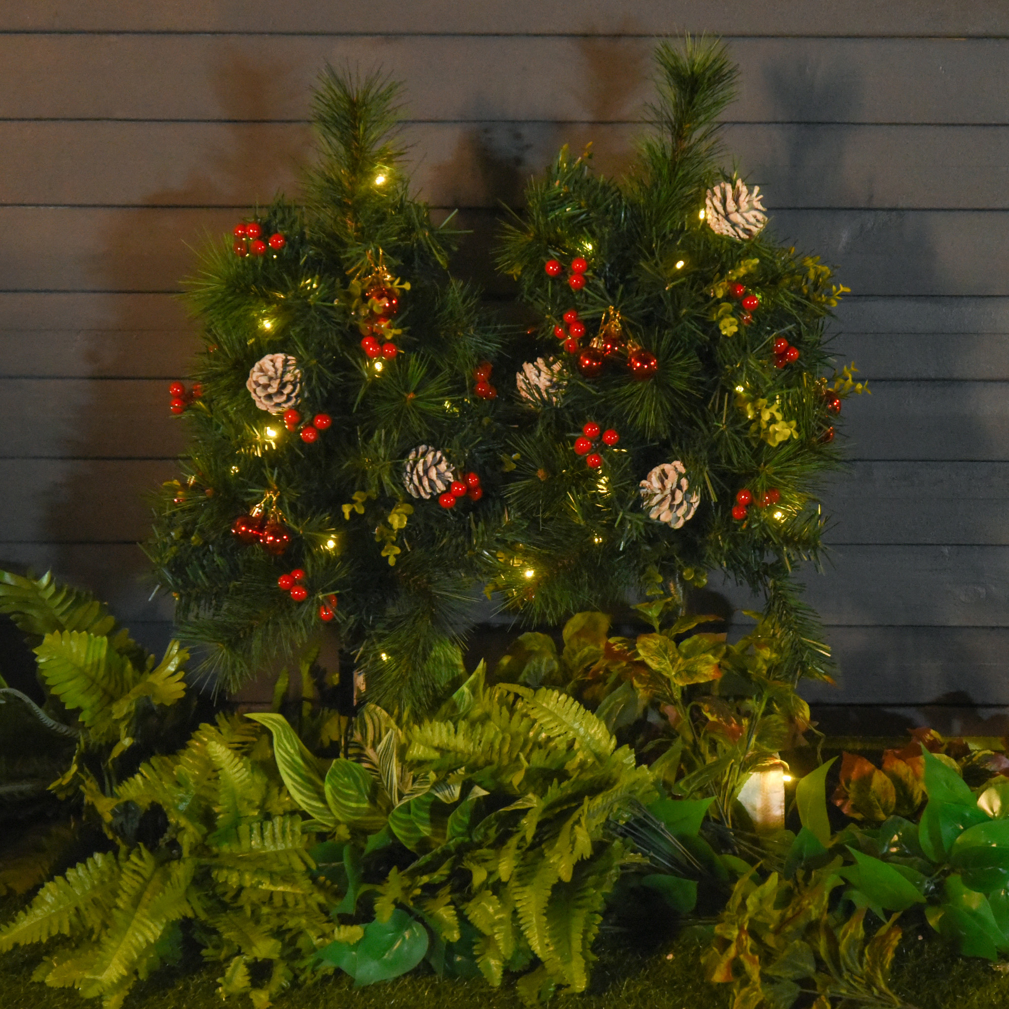 Künstliche Mini-Weihnachtsbäume Set mit LED, Kunststoff, Ø33x75cm