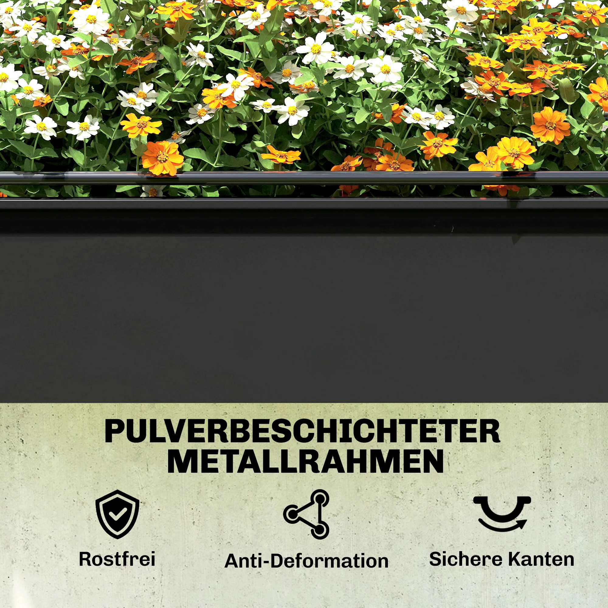 Hochbeet mit Abdeckung 100L x 49B x 136H cm Schwarz