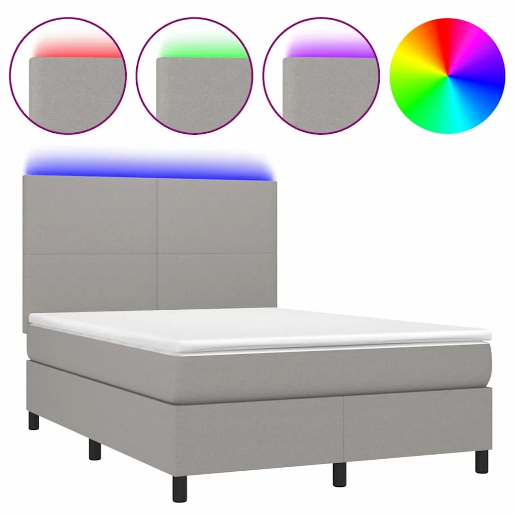 Boxspringbett mit Matratze, LED-Leiste, Hellgrau, 140x200 cm