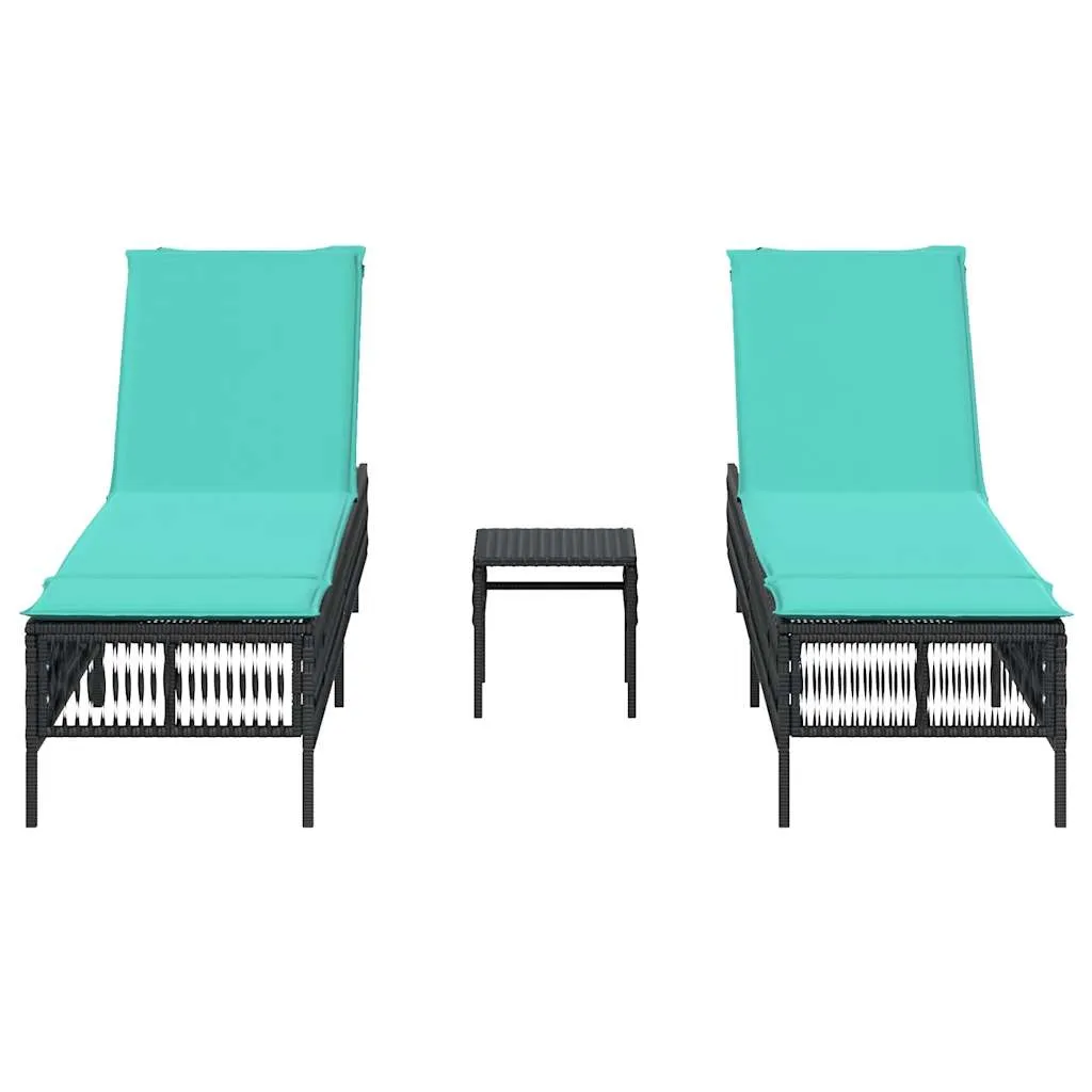 Sonnenliege Set Schwarz 198x55x39-96 cm mit Beistelltisch und Kissen