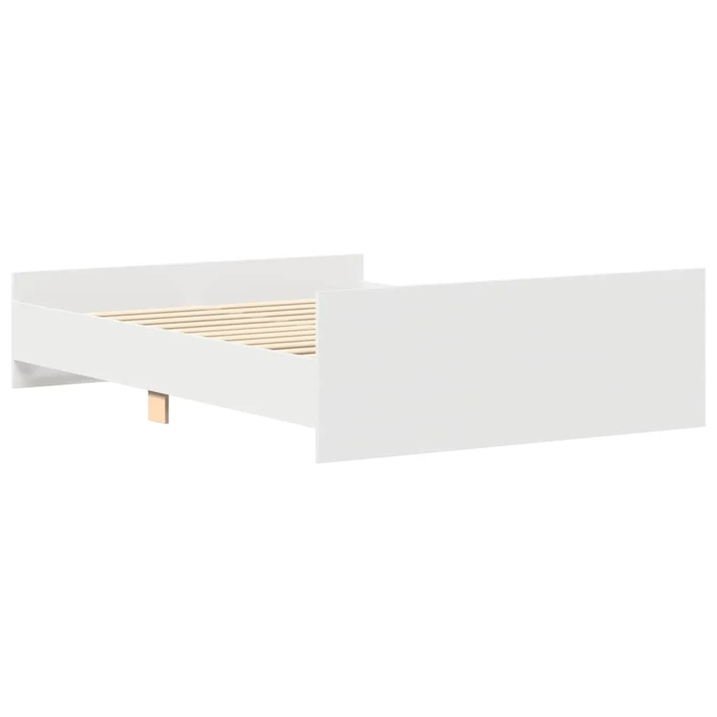 Weißes Bettgestell 203x143x50 cm aus Massivholz und Holzwerkstoff