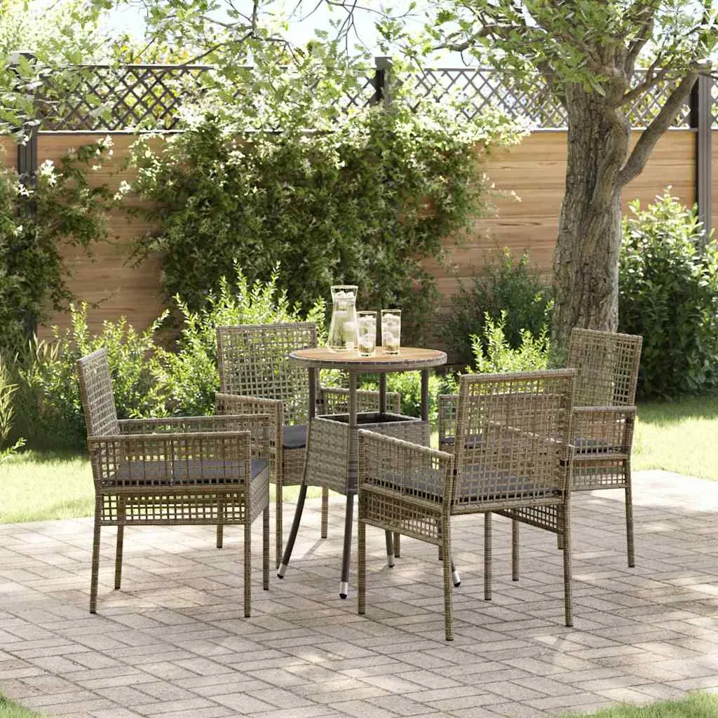 Garten-Dining-Set Poly-Rattan Grau 60x80x75 cm Tisch, 4 Stühle