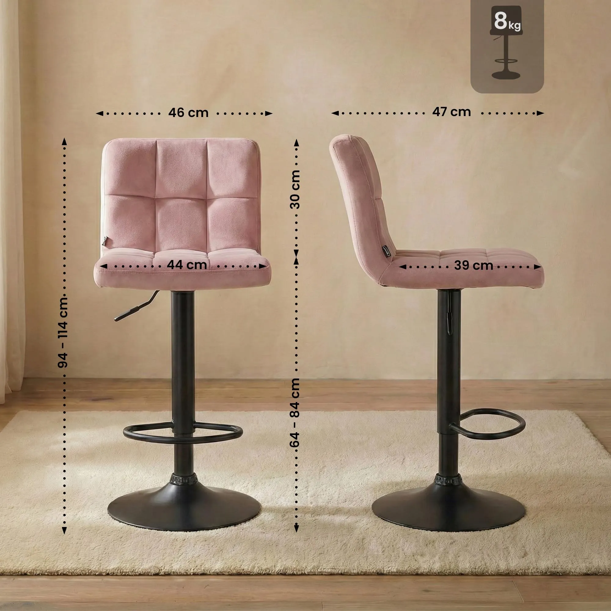 Barhocker Peru 46x47x94 cm rosa