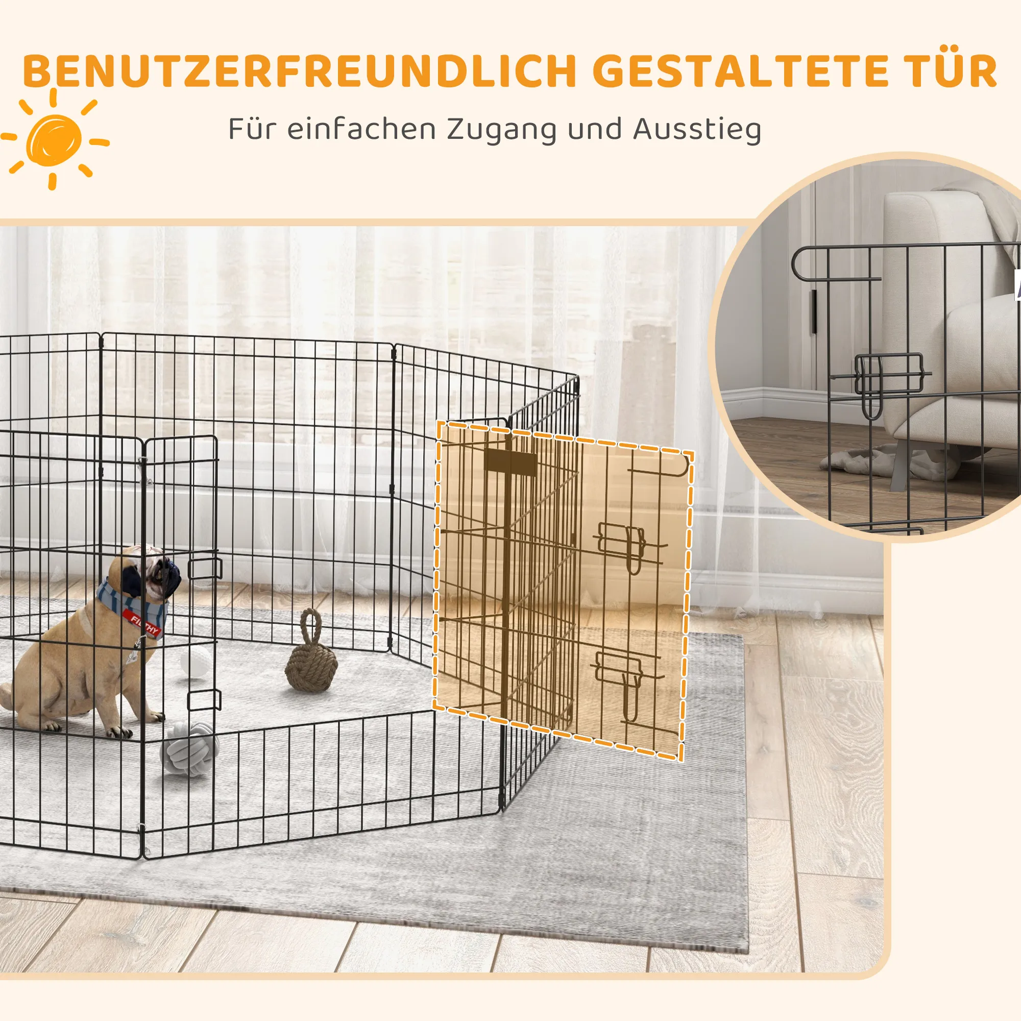 Welpenauslauf Spielgehege aus Metall, 61 cm, Schwarz
