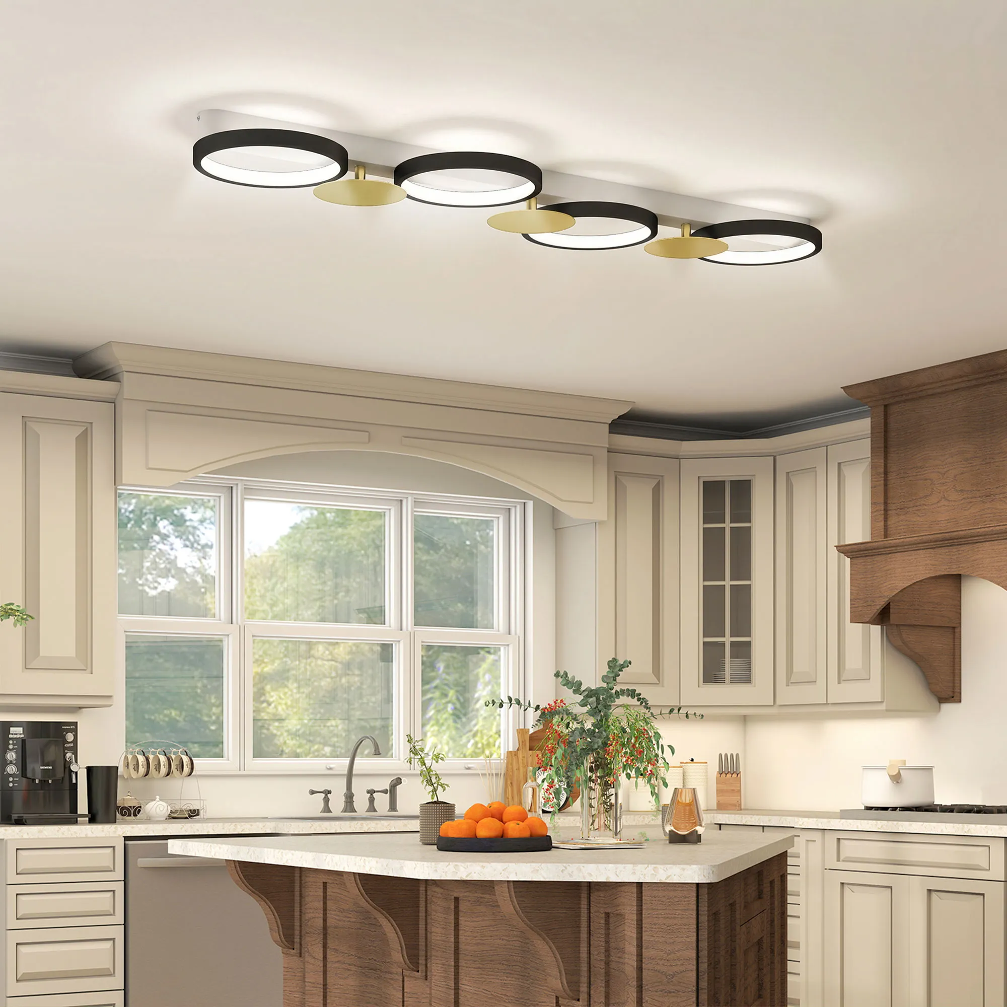 LED Deckenleuchte 100cm mit Fernbedienung, Schwarz-Gold, 38W