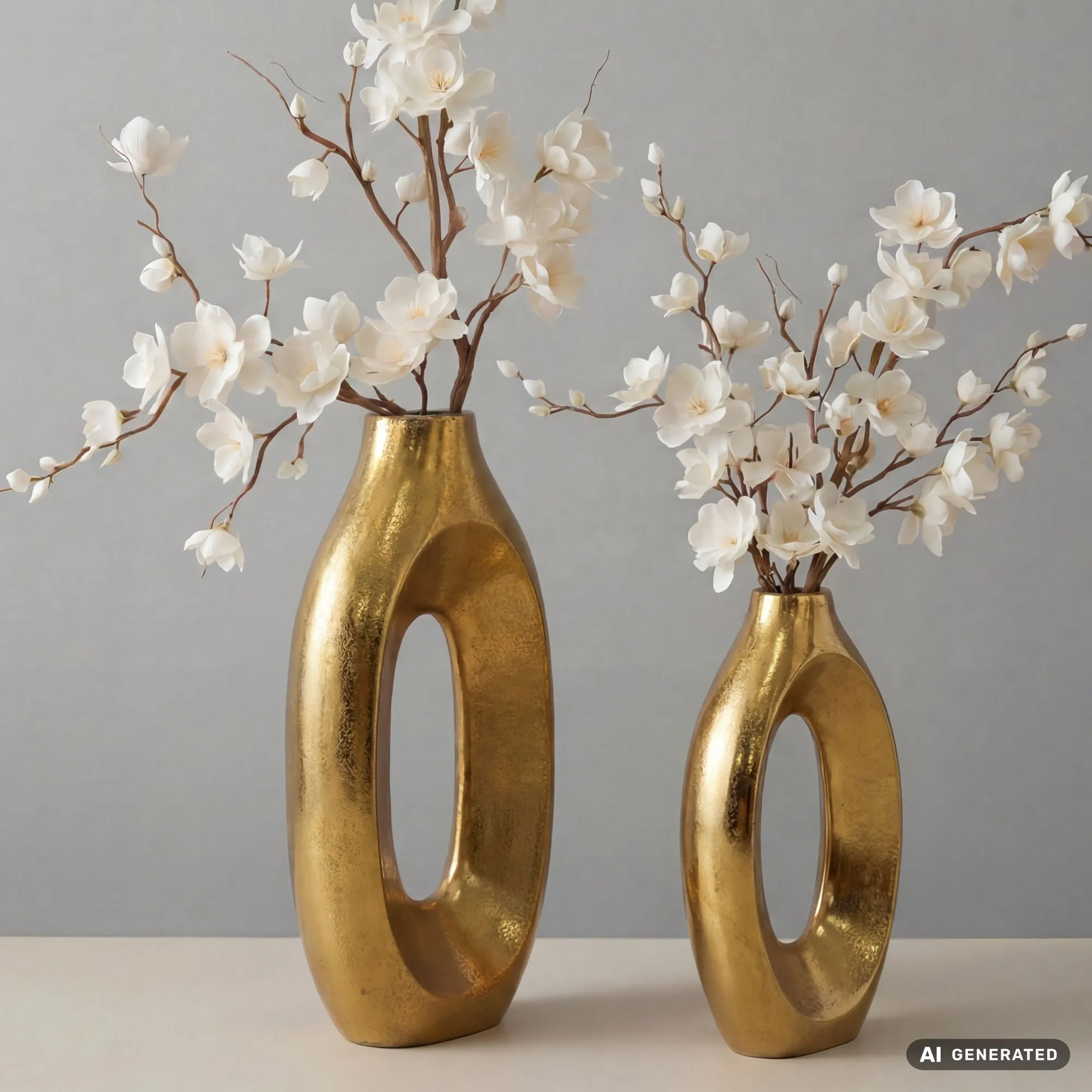 Dekovasen 2er Set aus Aluminium Raw-Finish Ringdesign Goldfarben