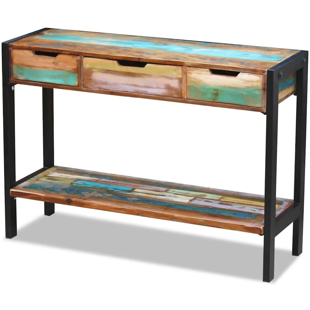 Vintage Sideboard 110x35x78 cm Mehrfarbig aus massivem Altholz und Stahlgestell