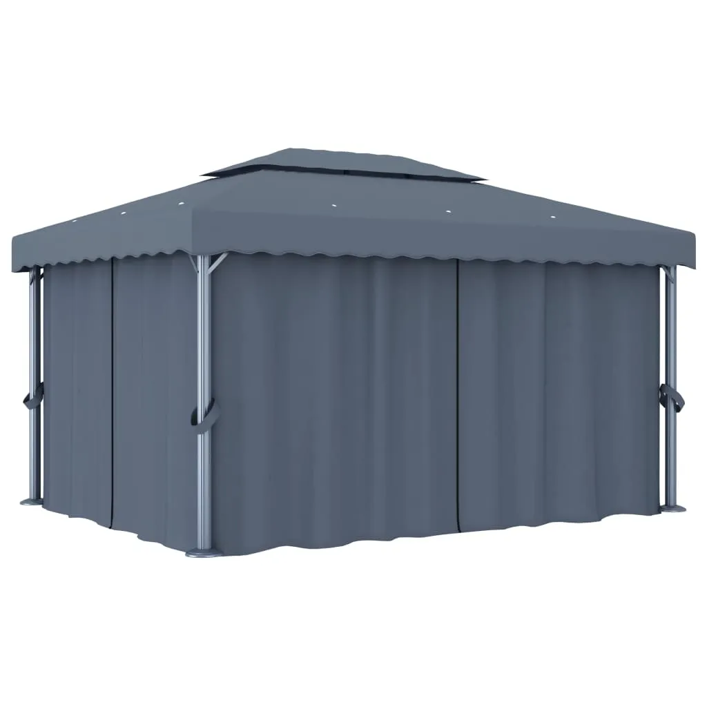 Stilvoller Pavillon 4x3 m Anthrazit mit Doppeldach und Solar-Lichterkette