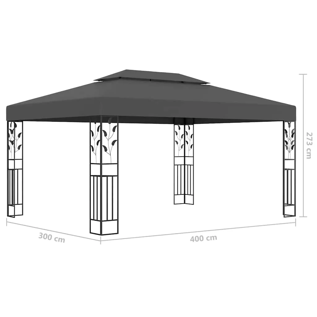 Pavillon Anthrazit 3x4 m mit doppeltem Polyesterdach und Solar-Lichterkette