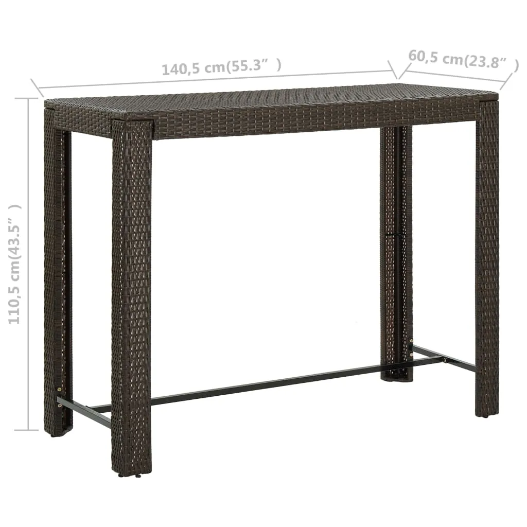 Bartisch Braun 140,5 x 60,5 x 110,5 cm mit PE-Rattan und Stahlgestell