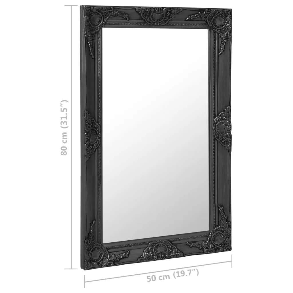 Barock Wandspiegel 50 x 80 cm Schwarz mit Massivholz Rahmen