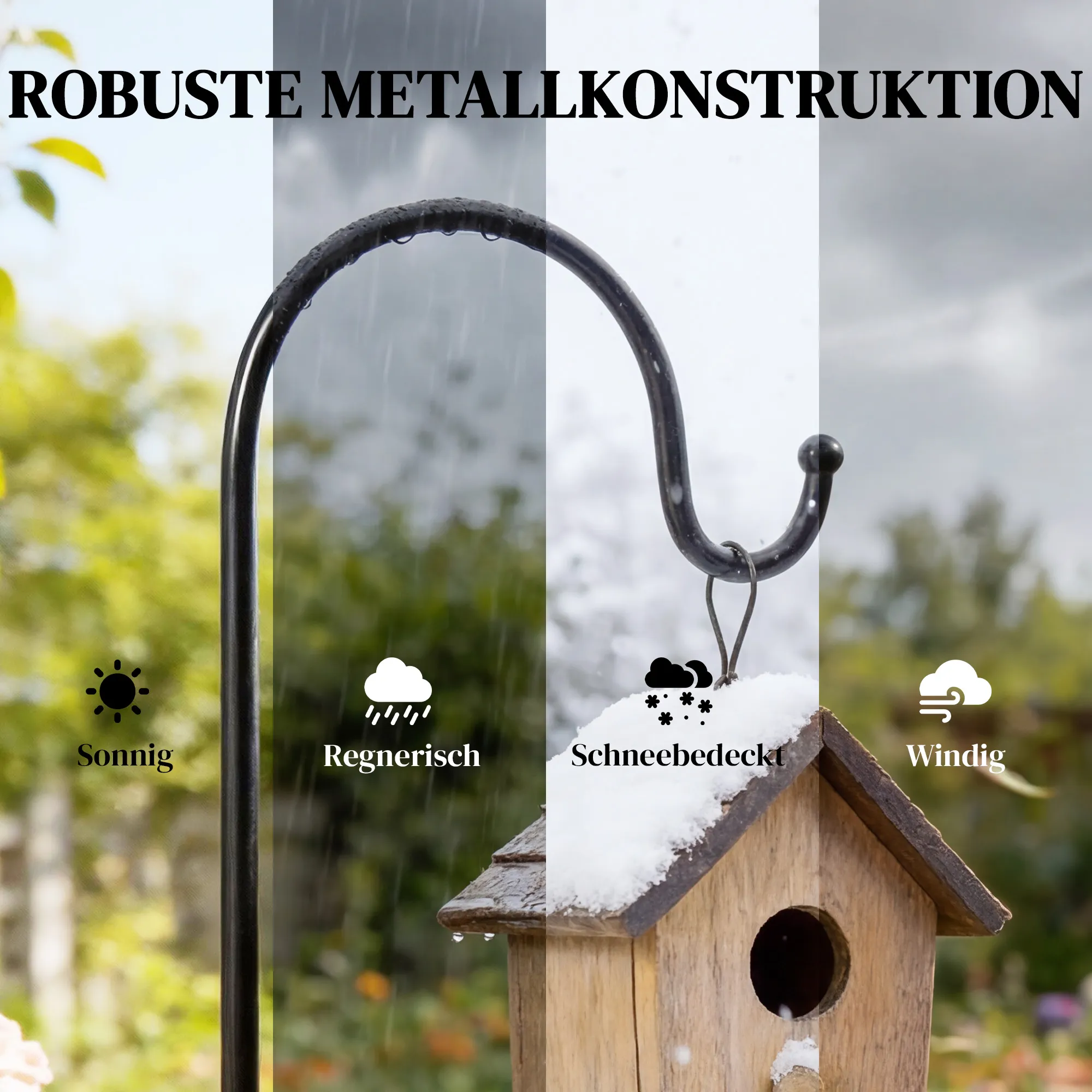 Schäferhaken Set 2-teilig aus Metall, 160 cm Höhe, Schwarz