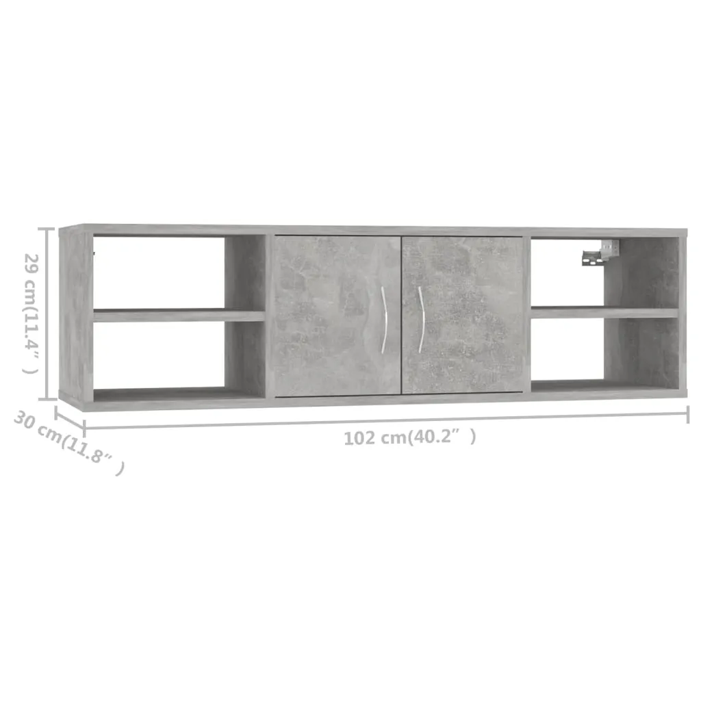 Wandregal Betongrau 102 x 30 x 29 cm aus Holzwerkstoff