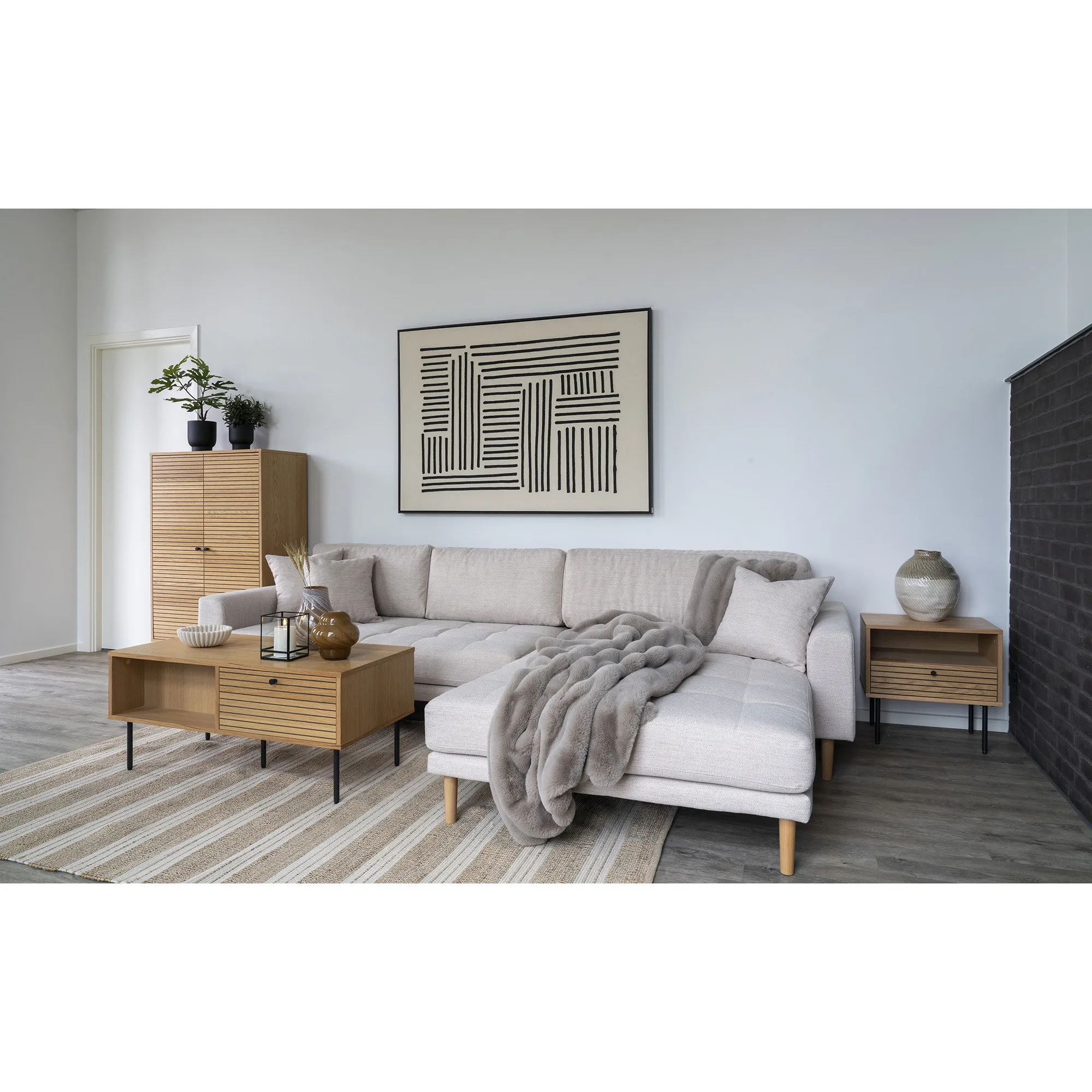 tinkaro Couchtisch Kyoto 2 Schubladen 100x50x45 cm Eiche Natur