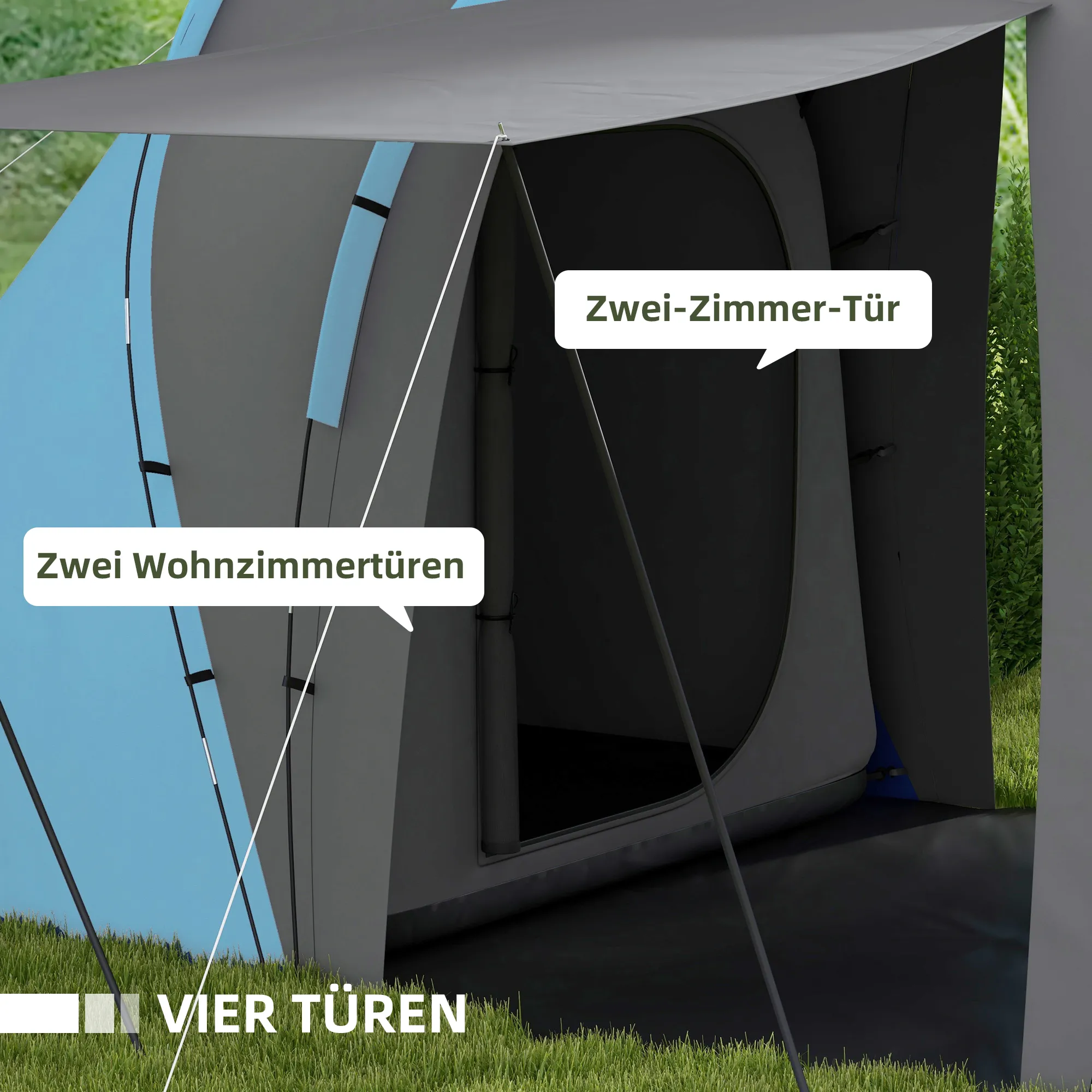 Tunnelzelt 4-6 Personen 555x225x190 cm Grau-Blau