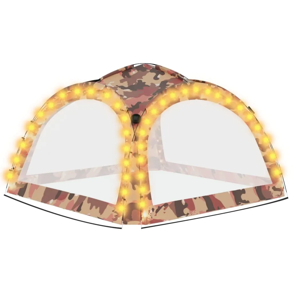Party- und Campingzelt 3,6x3,6x2,3 m Tarnung mit LED-Beleuchtung