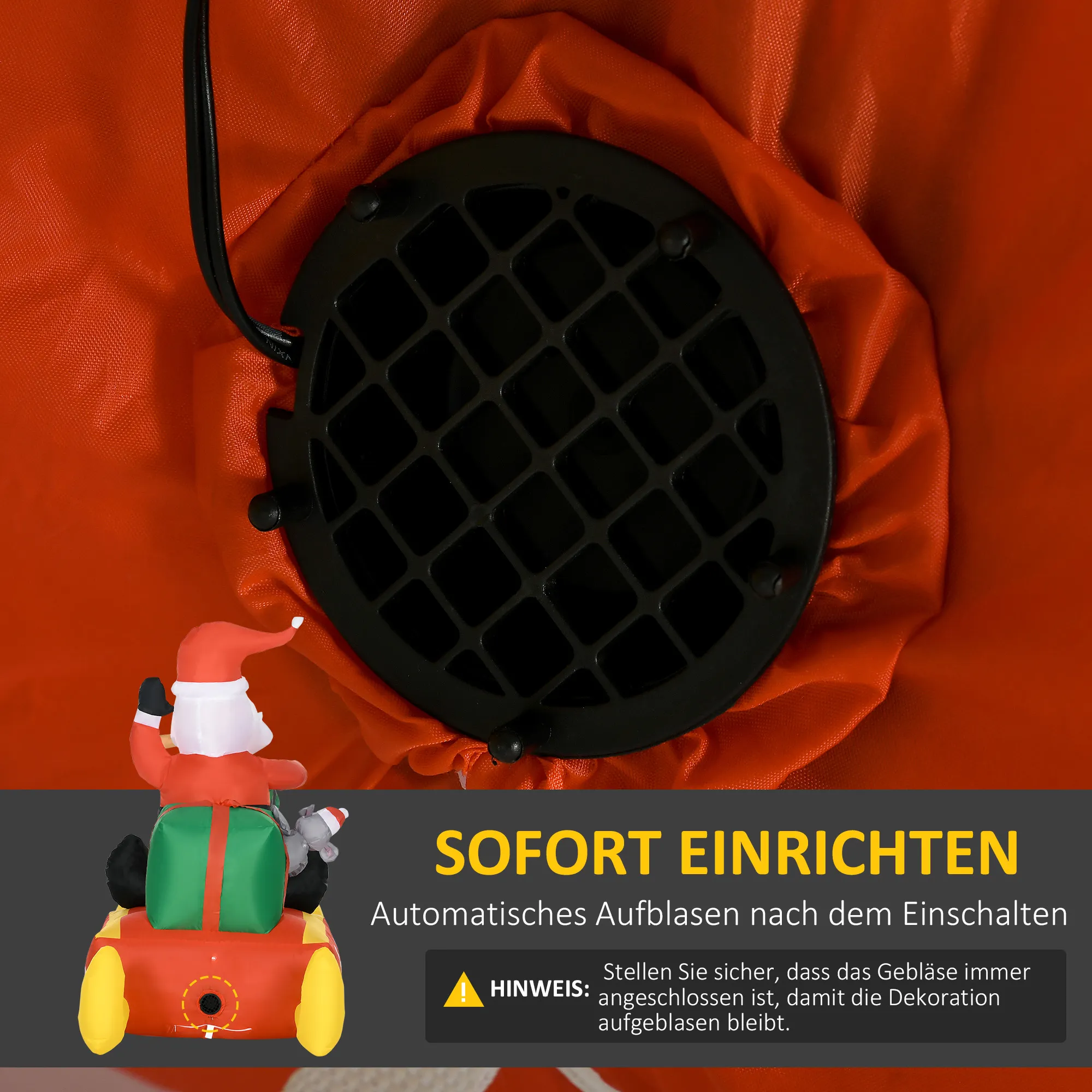 Aufblasbare Weihnachtsdeko, Weihnachtsmann mit Schlitten und Rentier, mit LED-Lichtern, für den Garten