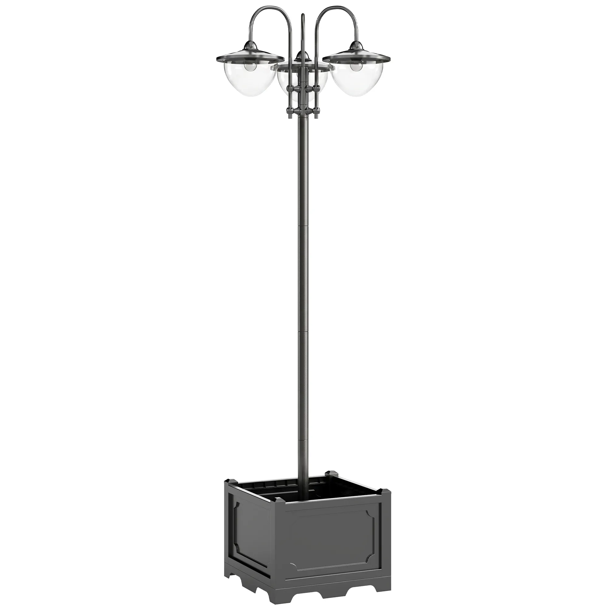 Solarleuchte Gartenlaterne mit Blumentopf-Basis, 189 cm, Schwarz