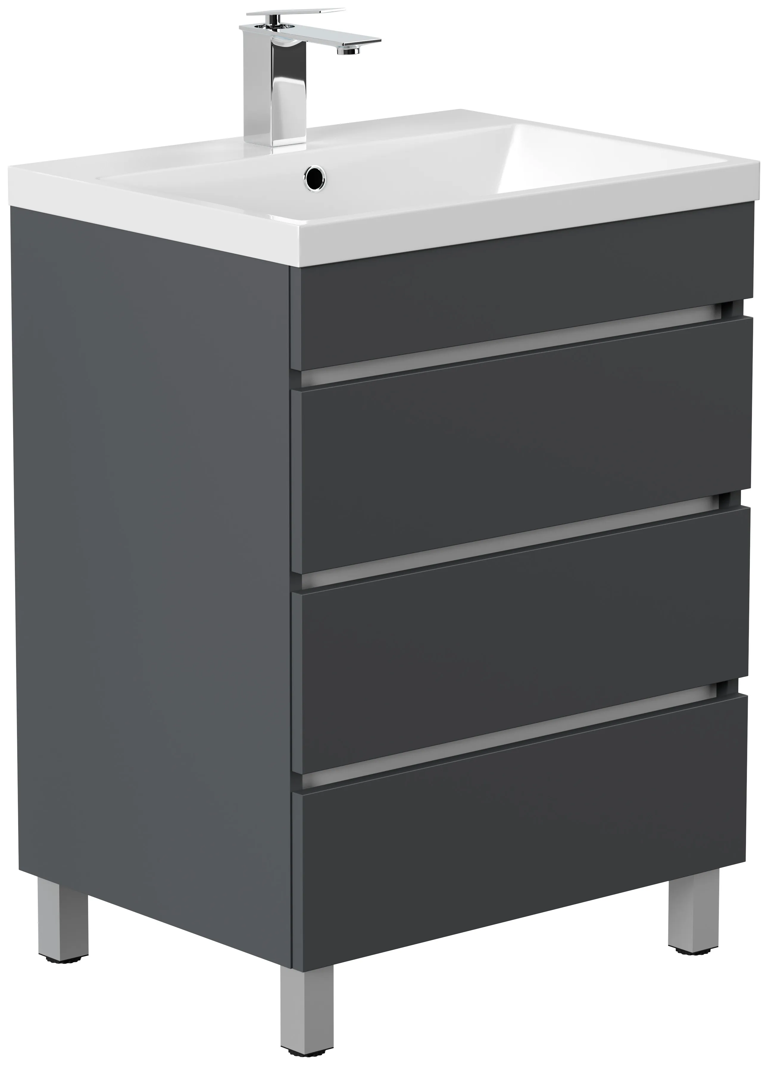 Stand Badmöbel Fellini 70 grafit mit drei grifflosen Schubladen