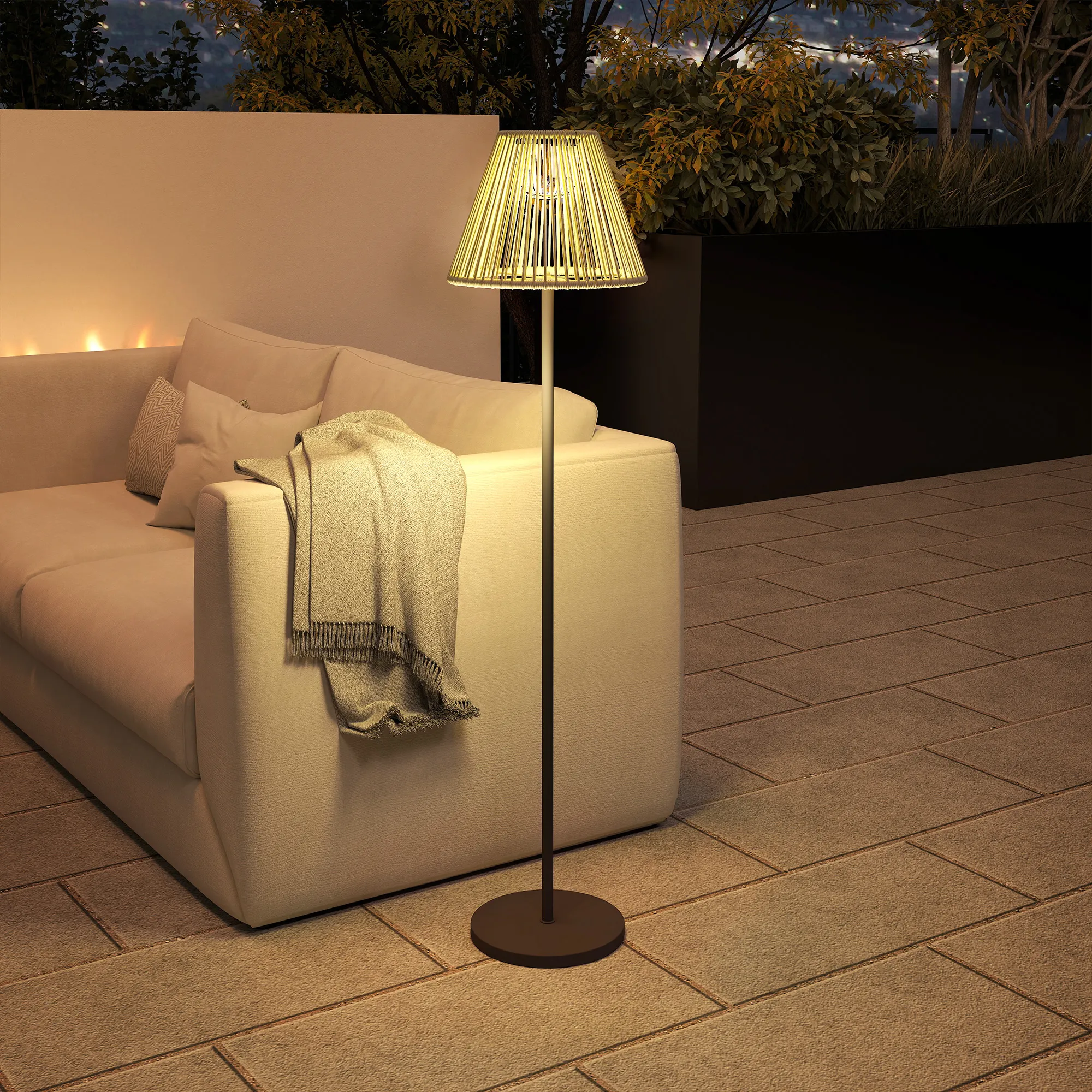 Solar Stehlampe Rattan Boho-Stil mit Lichtsensor Ø33 x 135 cm