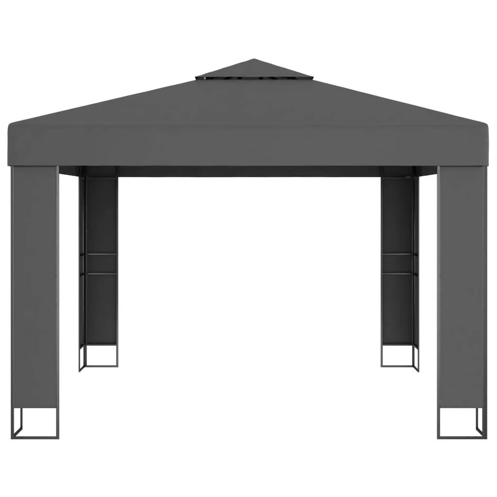 Pavillon 3x3 m Anthrazit mit doppeltem Polyester-Dach und Solar-Lichterkette